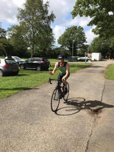 Supporter doing triathlon