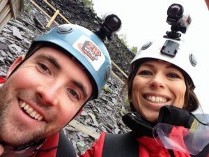 Person on zip line fundraiser